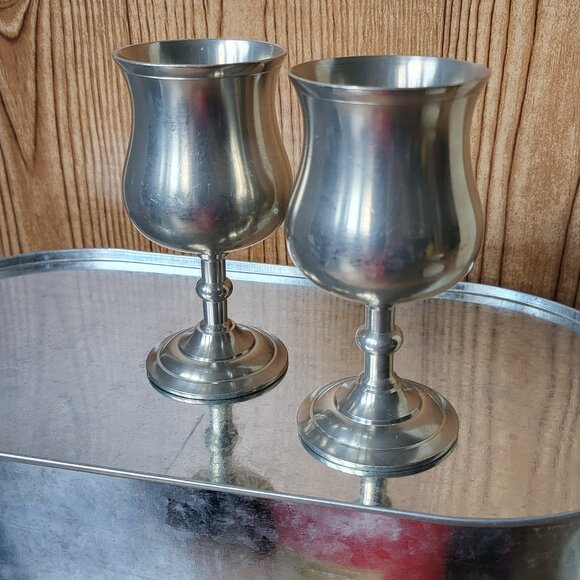 Vintage Selangor Pewter Goblets Drinkware Malaysia/Singapore 4.5" tall - Picture 1 of 7